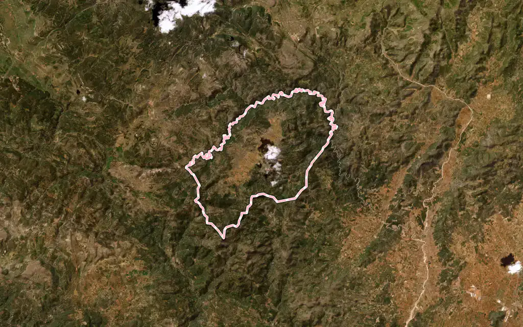 Vista satélite de Vistabella del Maestrat con su contorno administrativo