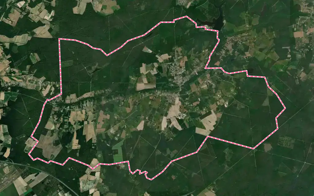 Vue satellite de Vitry-aux-Loges avec ses contours administratifs