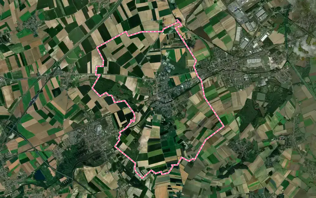 Vue satellite de Vitry-en-Artois avec ses contours administratifs