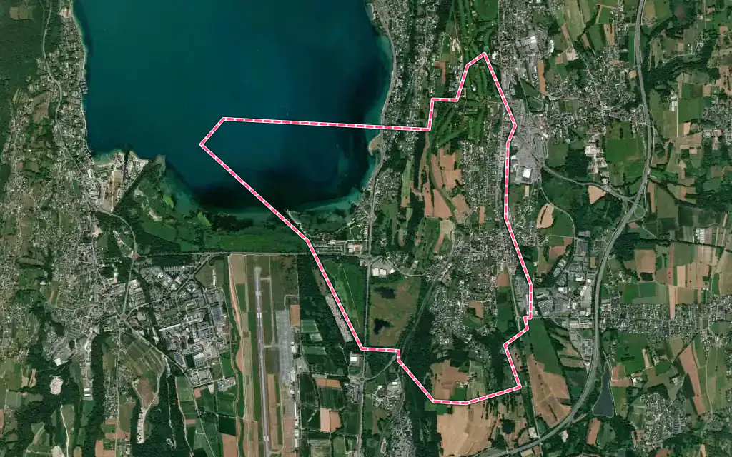 Vue satellite de Viviers-du-Lac avec ses contours administratifs