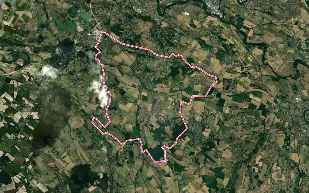 Vue satellite de Viviers-lès-Montagnes avec ses contours administratifs