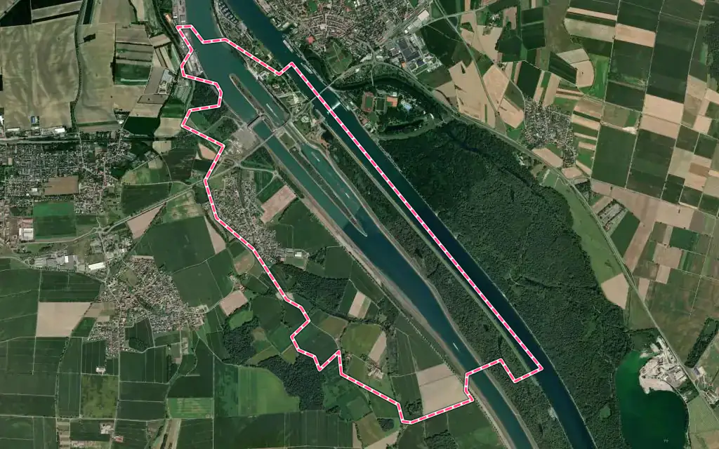 Vue satellite de Vogelgrun avec ses contours administratifs