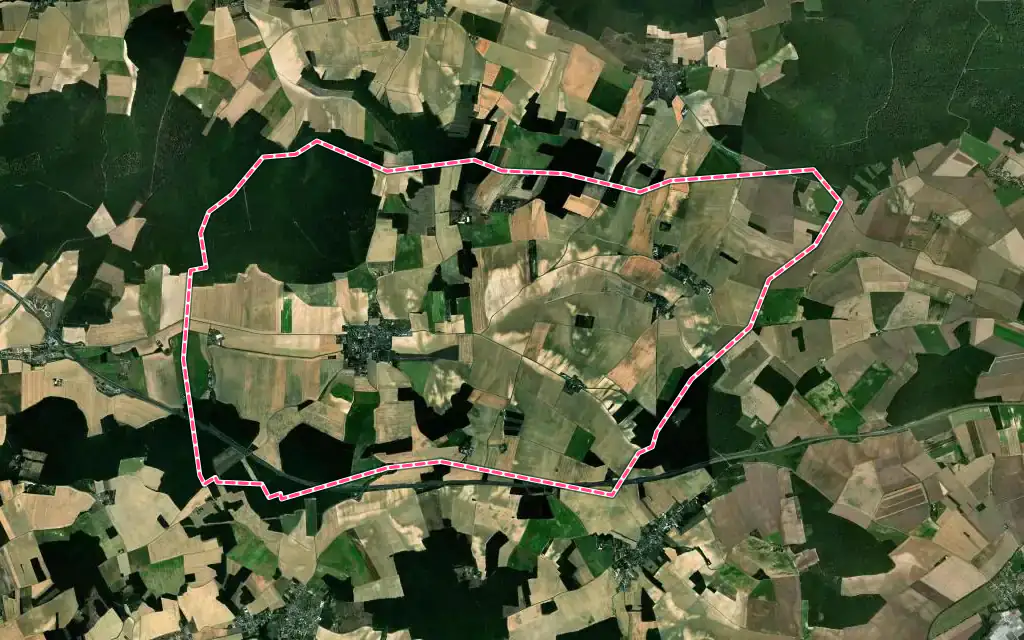 Vue satellite de Voisines avec ses contours administratifs