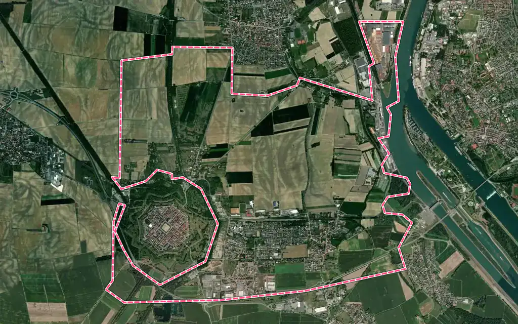 Vue satellite de Volgelsheim avec ses contours administratifs