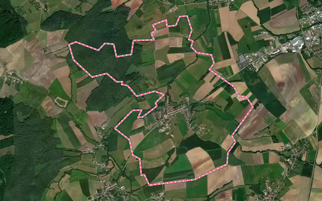 Vue satellite de Volmerange-lès-Boulay avec ses contours administratifs