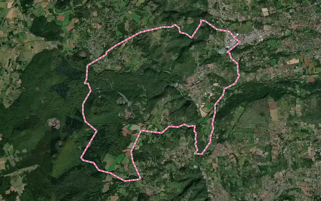 Vue satellite de Volvic avec ses contours administratifs