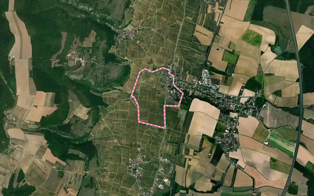 Vue satellite de Vougeot avec ses contours administratifs