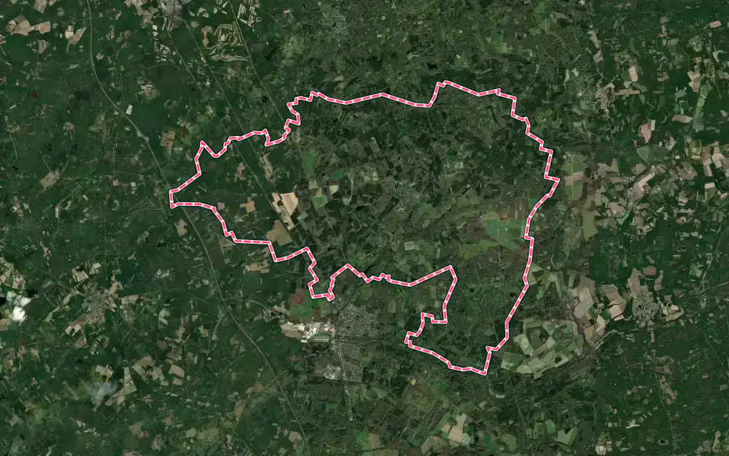 Vue satellite de Vouzon avec ses contours administratifs