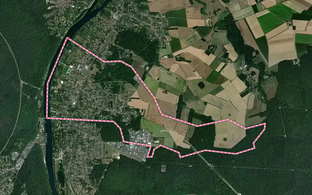 Vue satellite de Vulaines-sur-Seine avec ses contours administratifs