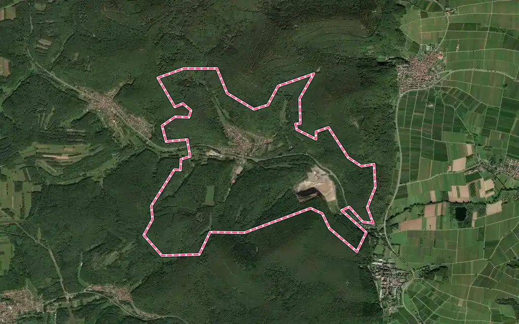 Vue satellite de Waldhambach avec ses contours administratifs