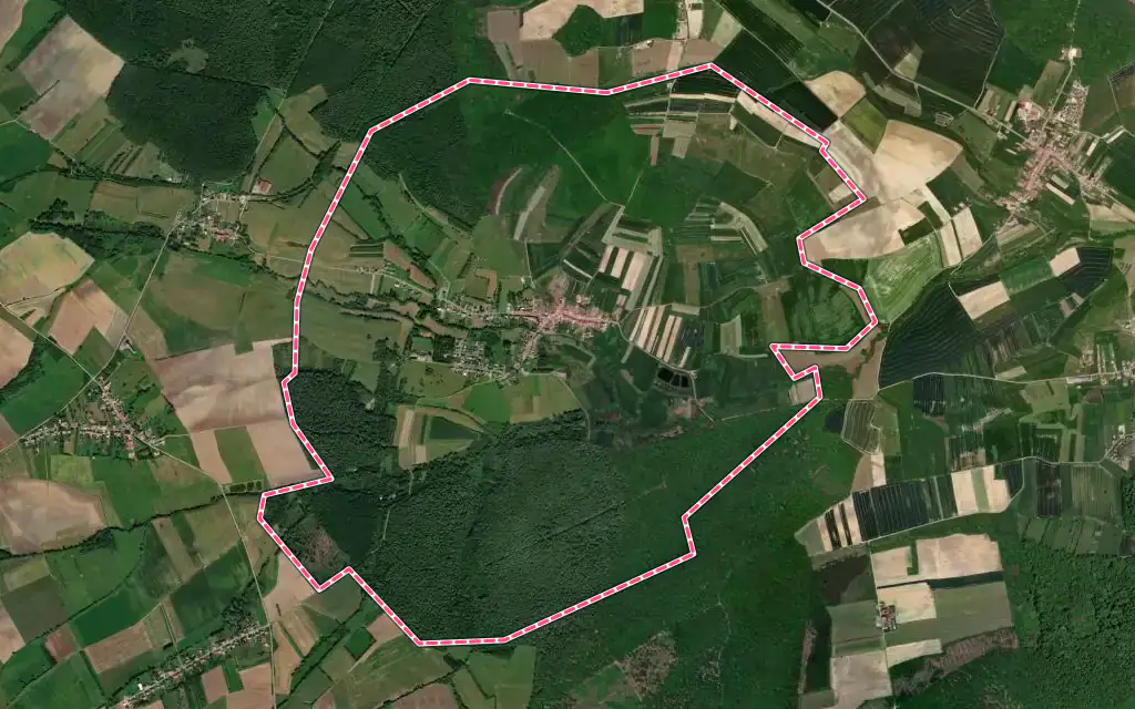 Vue satellite de Waldweistroff avec ses contours administratifs