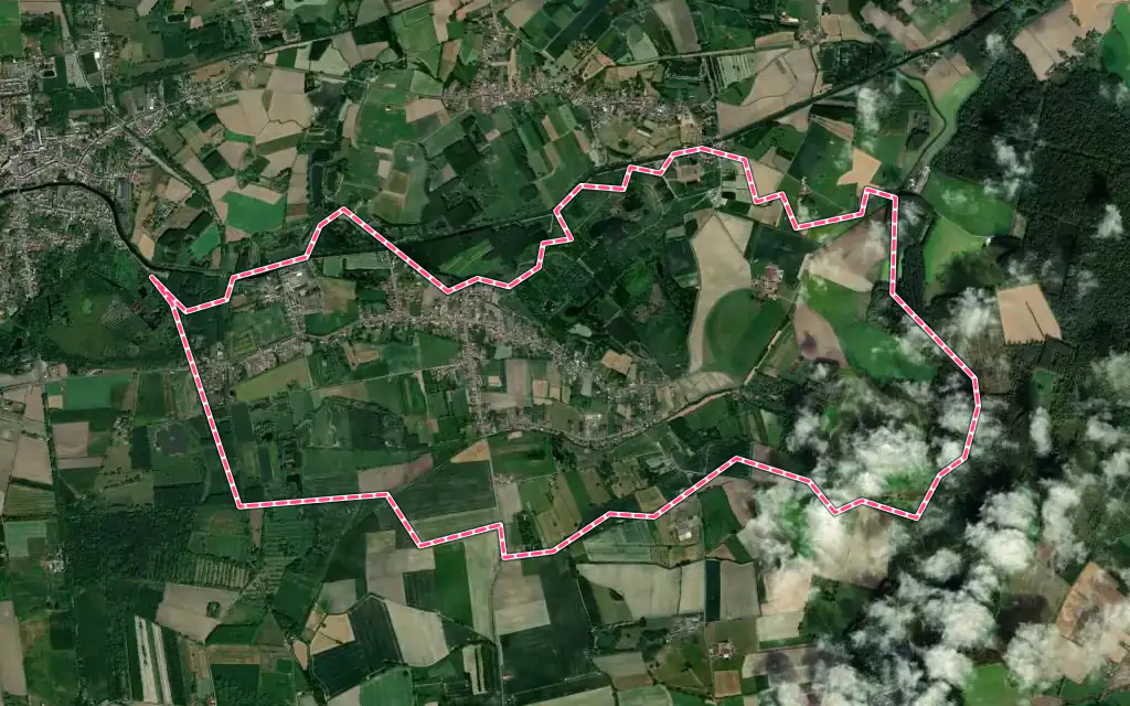 Vue satellite de Wandignies-Hamage avec ses contours administratifs