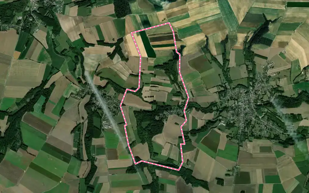 Vue satellite de Wargnies avec ses contours administratifs