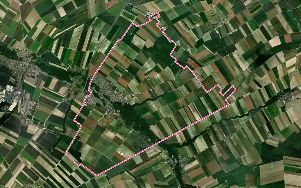 Vue satellite de Warmeriville avec ses contours administratifs