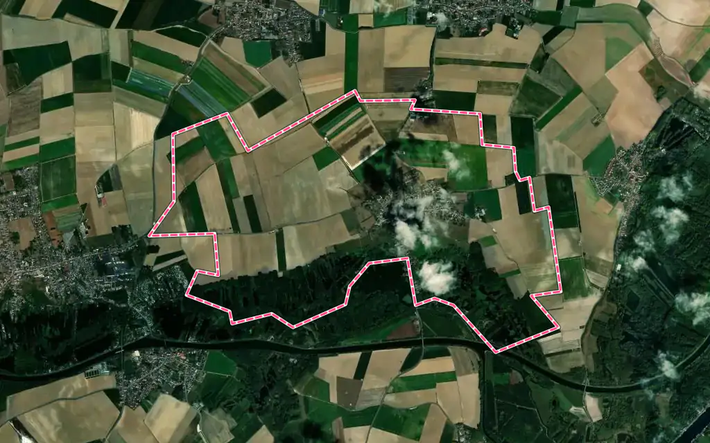Vue satellite de Wasnes-au-Bac avec ses contours administratifs
