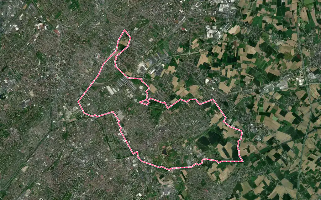 Vue satellite de Wattrelos avec ses contours administratifs