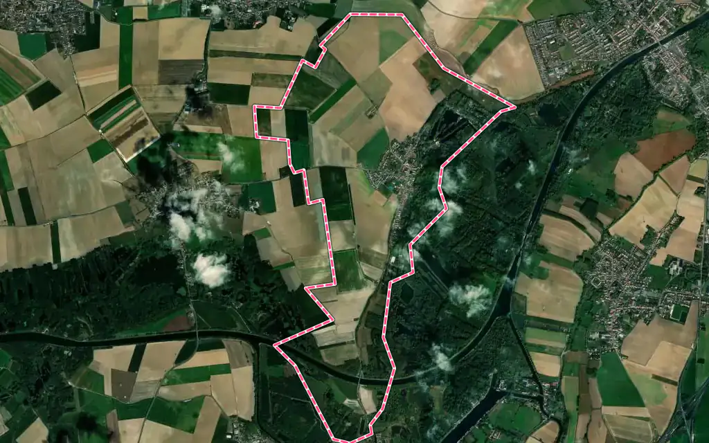 Vue satellite de Wavrechain-sous-Faulx avec ses contours administratifs