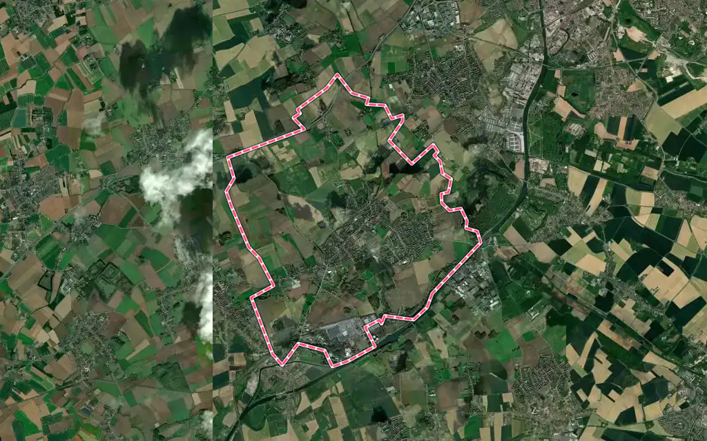 Vue satellite de Wavrin avec ses contours administratifs