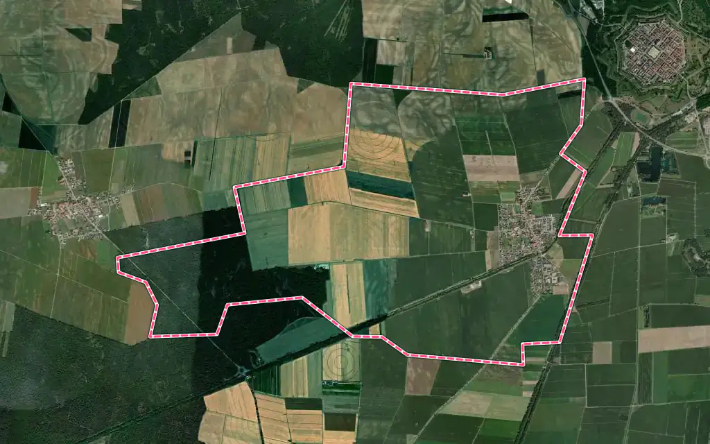 Vue satellite de Weckolsheim avec ses contours administratifs