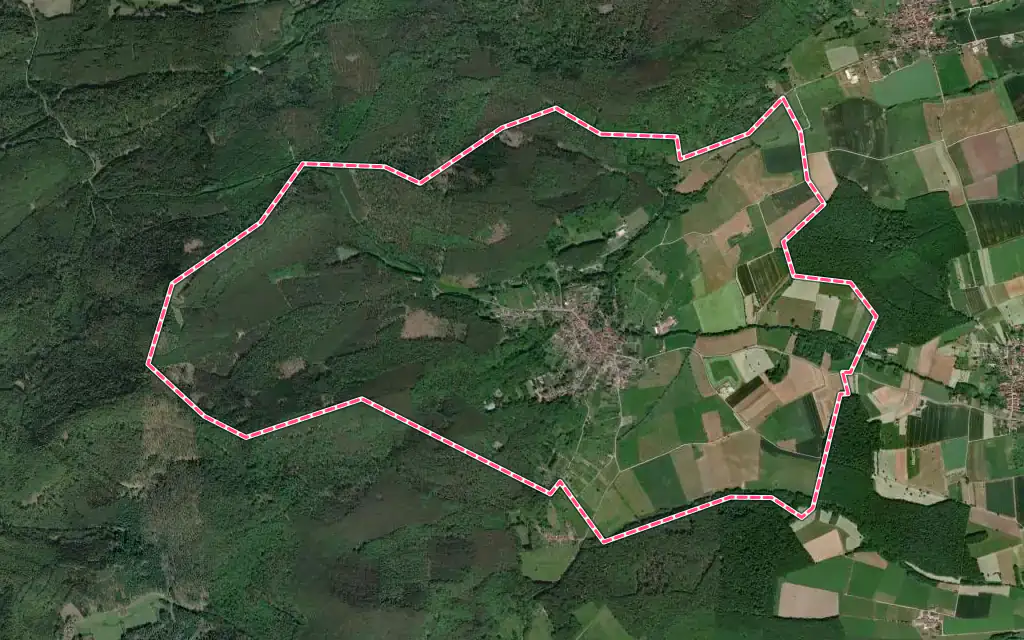 Vue satellite de Weiterswiller avec ses contours administratifs