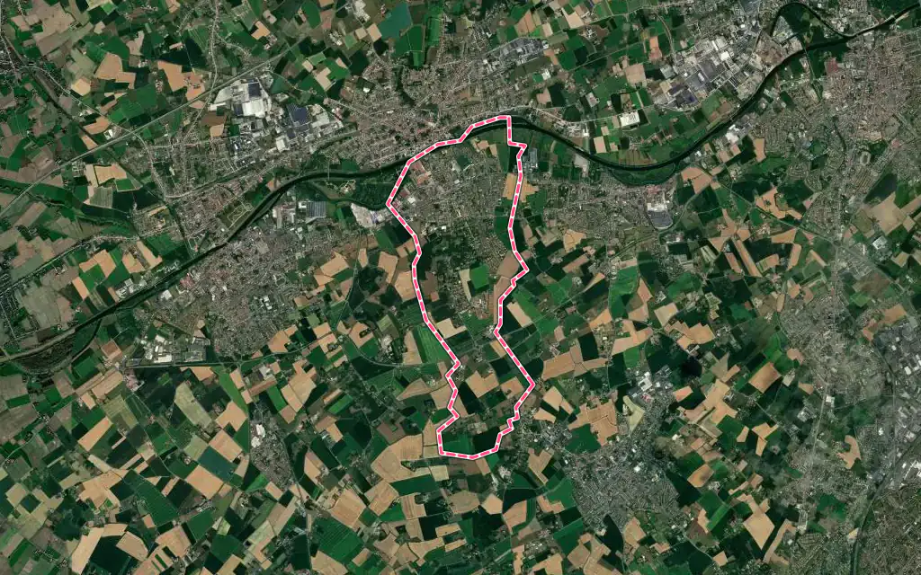Vue satellite de Wervicq-Sud avec ses contours administratifs