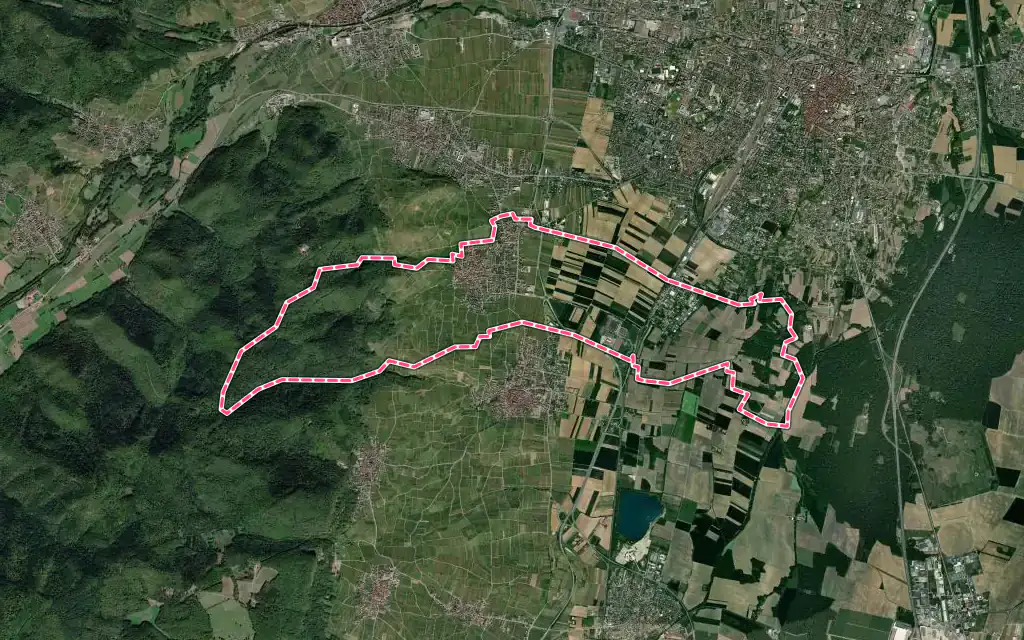 Vue satellite de Wettolsheim avec ses contours administratifs