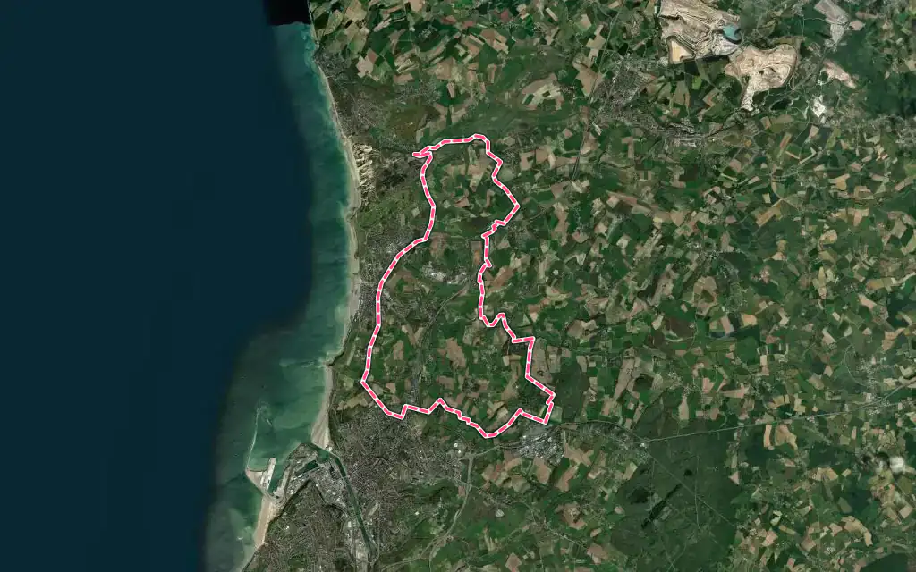 Vue satellite de Wimille avec ses contours administratifs