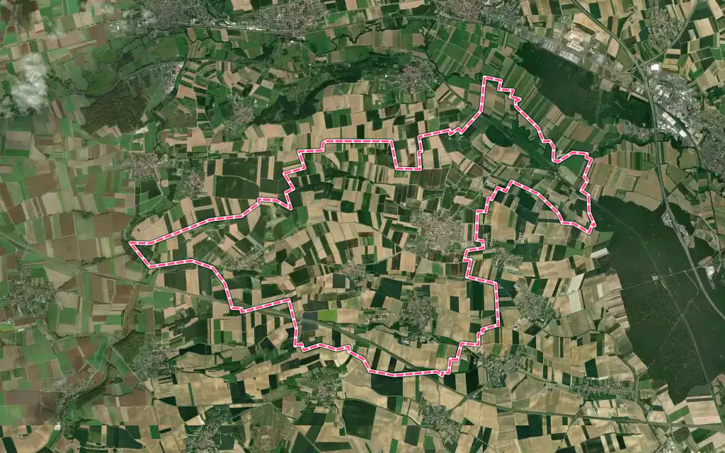 Vue satellite de Wingersheim les Quatre Bans avec ses contours administratifs