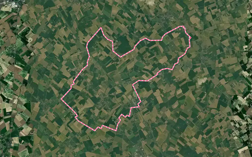 Vue satellite de Winnezeele avec ses contours administratifs