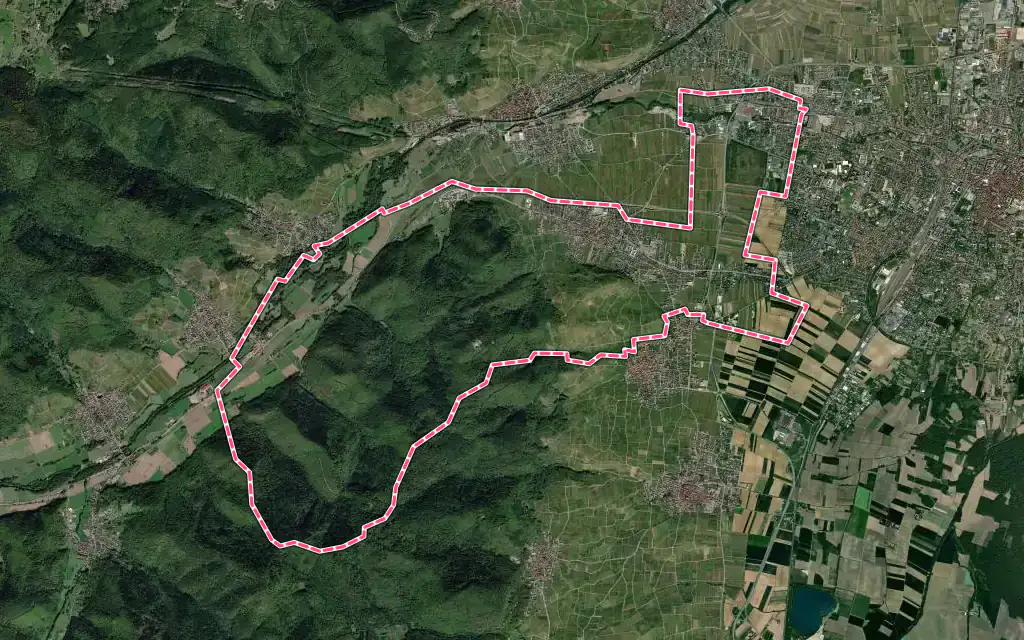 Vue satellite de Wintzenheim avec ses contours administratifs