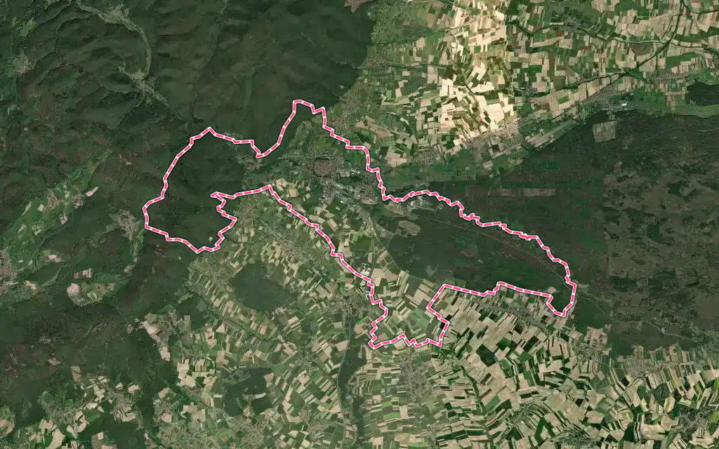 Vue satellite de Wissembourg avec ses contours administratifs