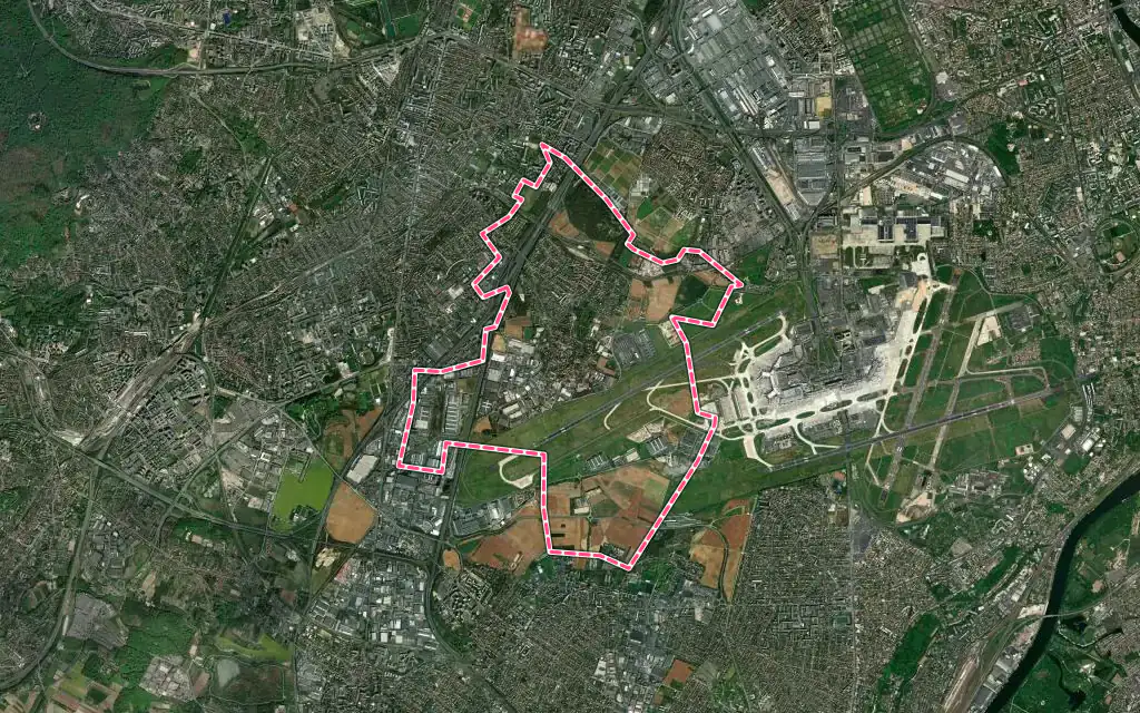 Vue satellite de Wissous avec ses contours administratifs