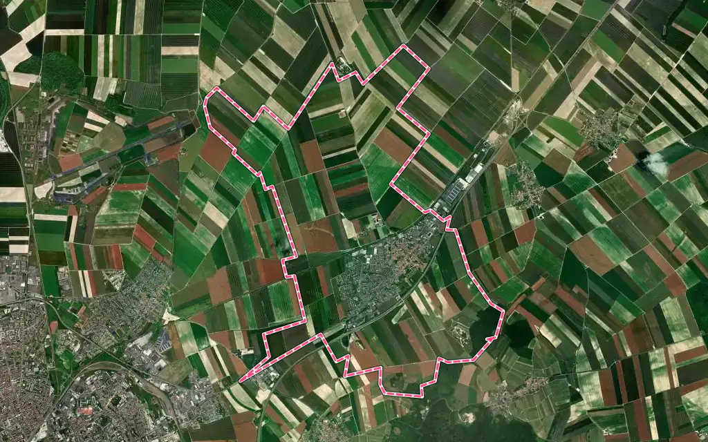 Vue satellite de Witry-lès-Reims avec ses contours administratifs