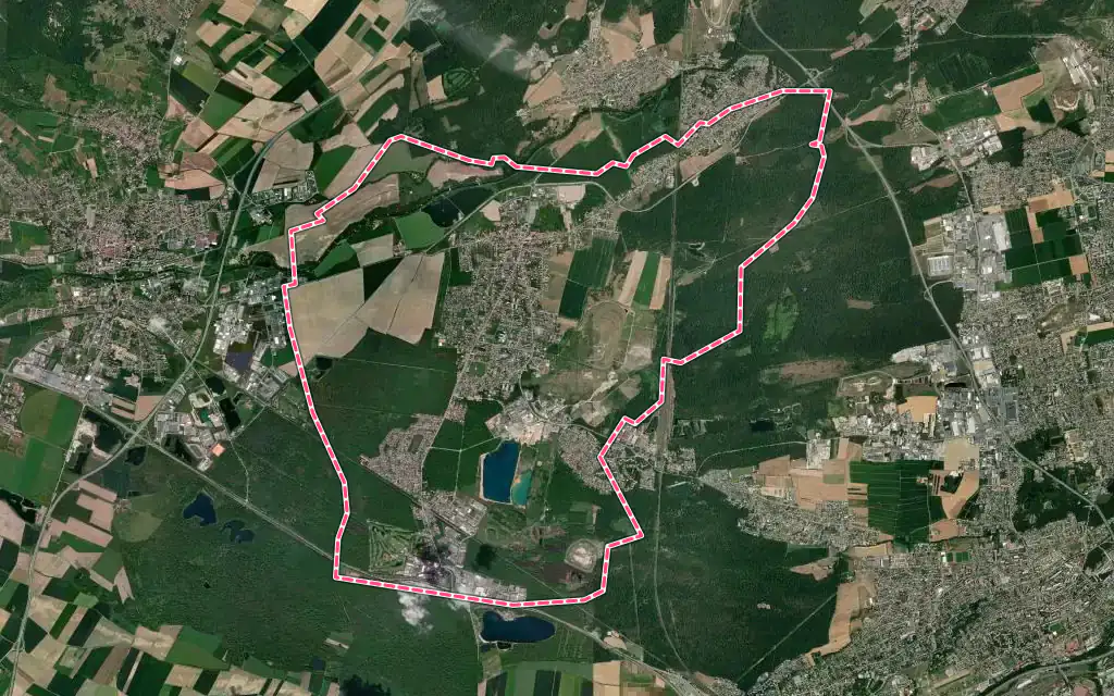 Vue satellite de Wittelsheim avec ses contours administratifs