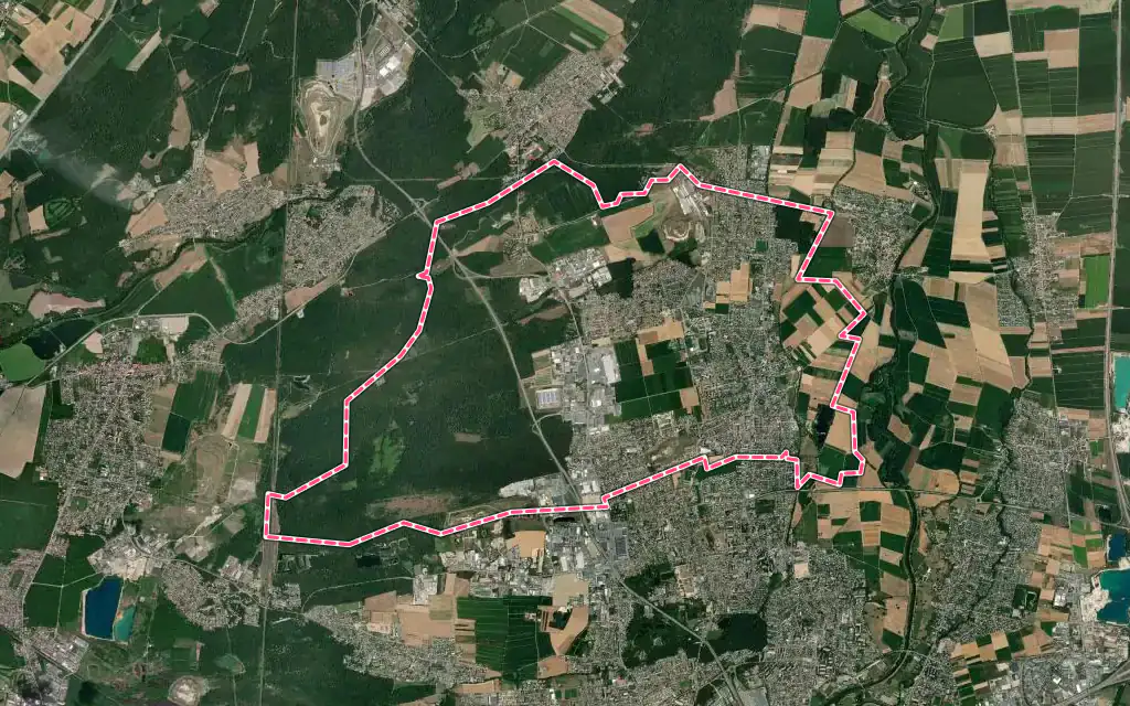 Vue satellite de Wittenheim avec ses contours administratifs