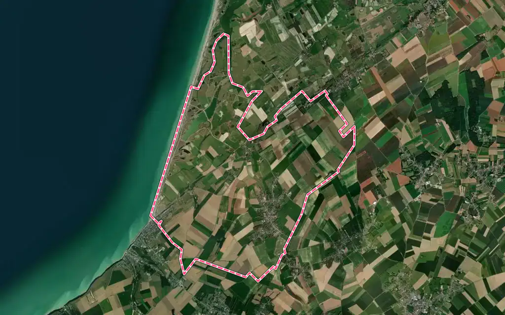 Vue satellite de Woignarue avec ses contours administratifs