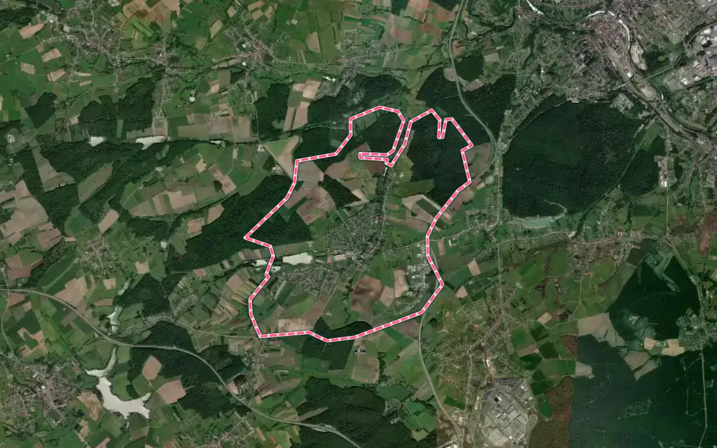 Vue satellite de Woustviller avec ses contours administratifs