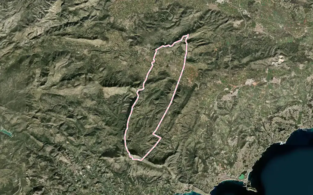 Vista satélite de Xaló con su contorno administrativo