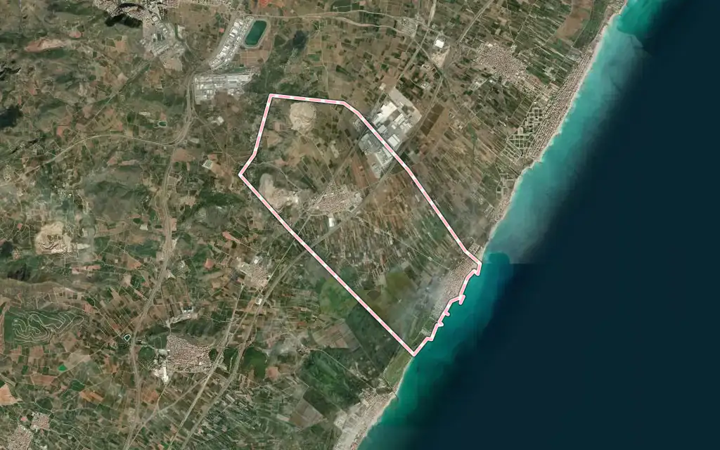 Vista satélite de Xilxes / Chilches con su contorno administrativo
