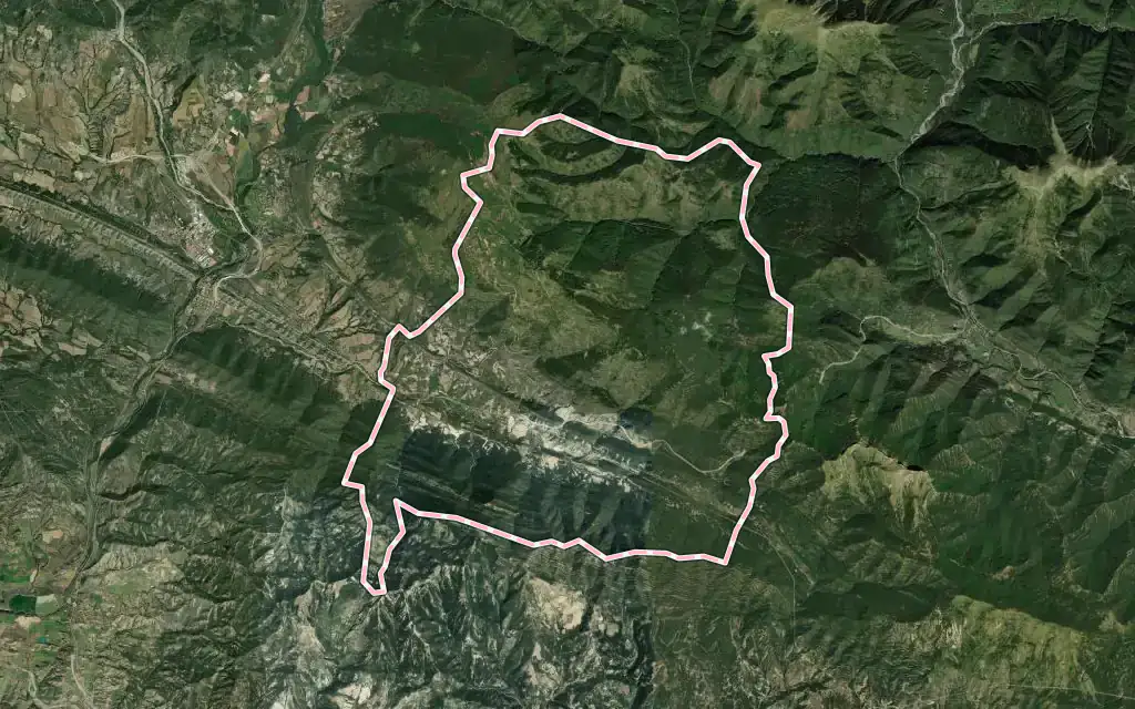 Vista satélite de Yebra de Basa con su contorno administrativo
