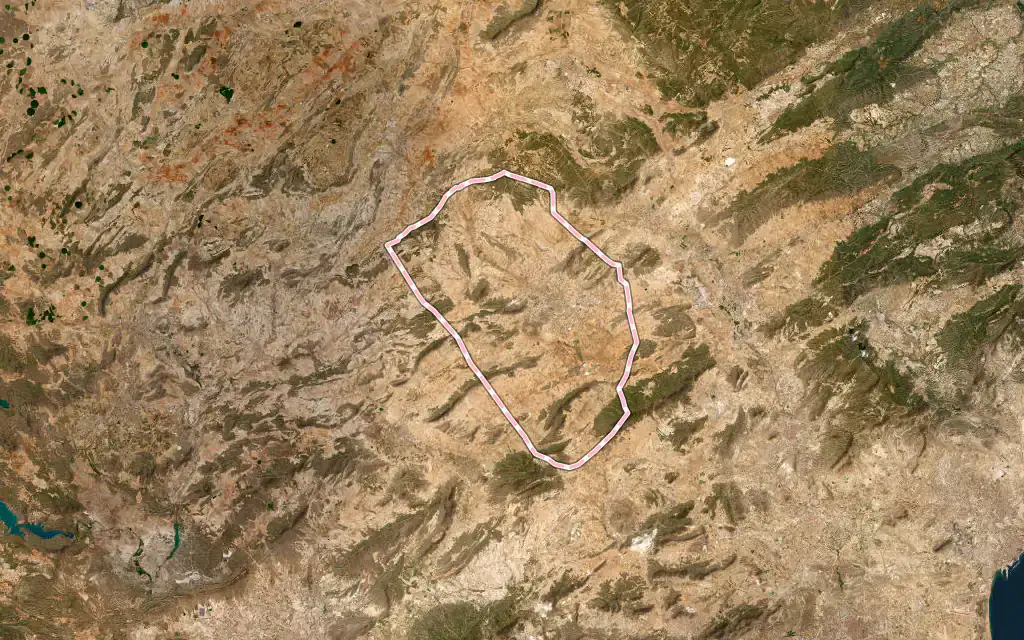 Vista satélite de Yecla con su contorno administrativo