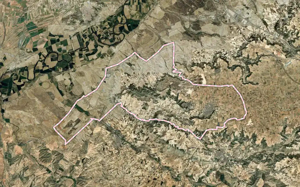 Vista satélite de Yepes con su contorno administrativo