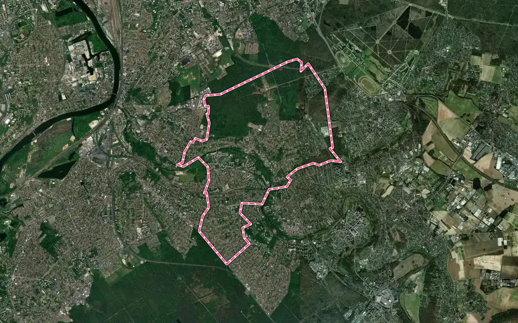 Vue satellite de Yerres avec ses contours administratifs