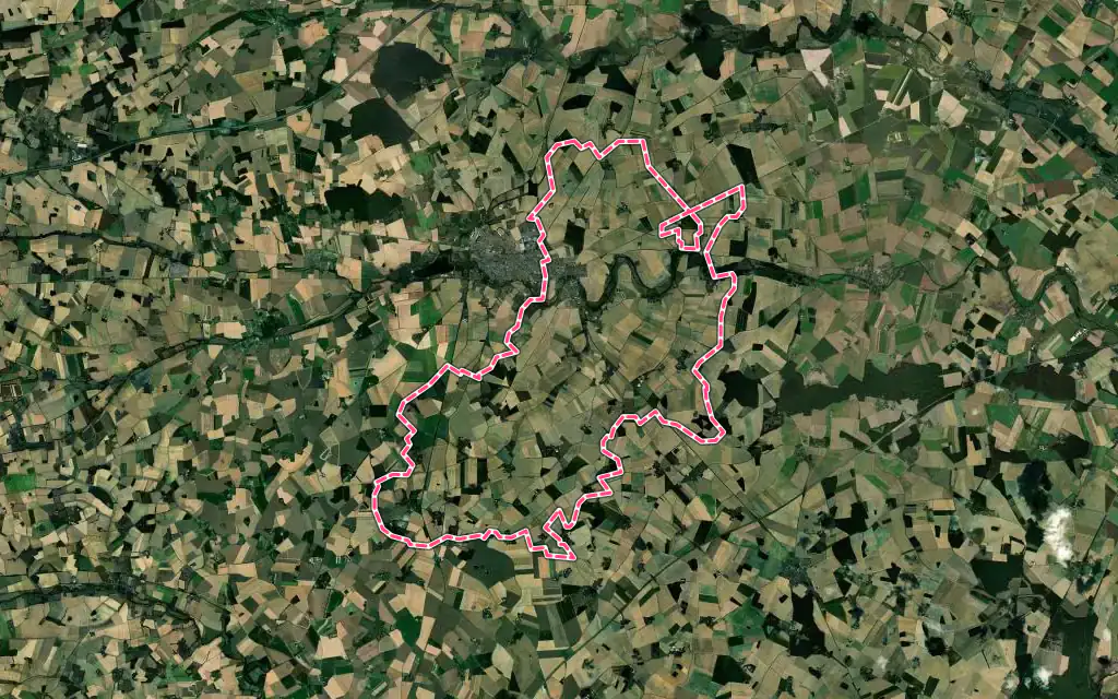 Vue satellite de Yèvres avec ses contours administratifs