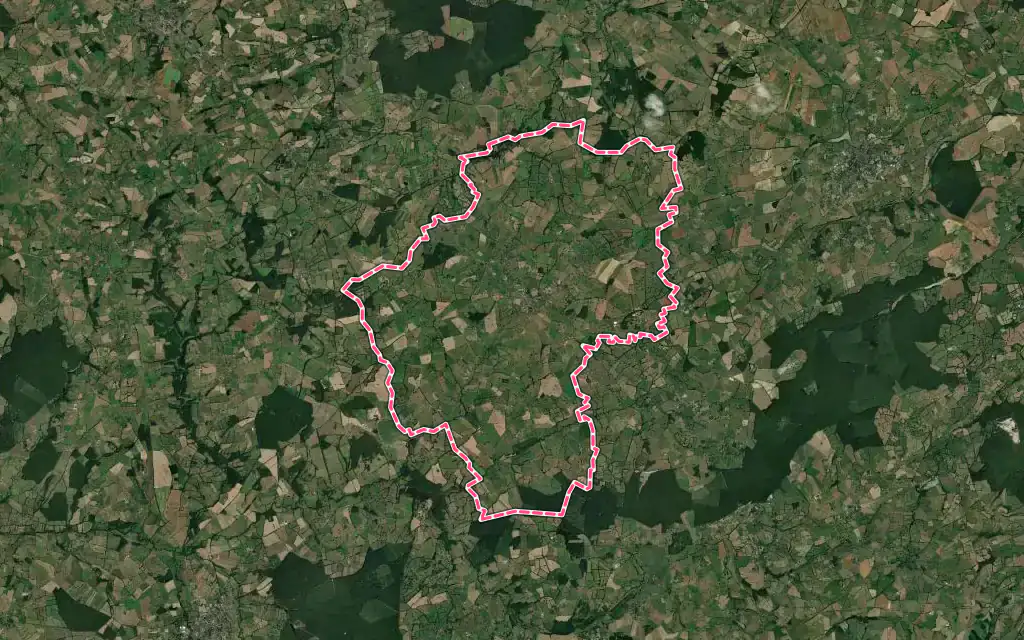 Vue satellite de Ygrande avec ses contours administratifs