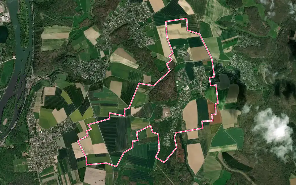 Vue satellite de Ymare avec ses contours administratifs