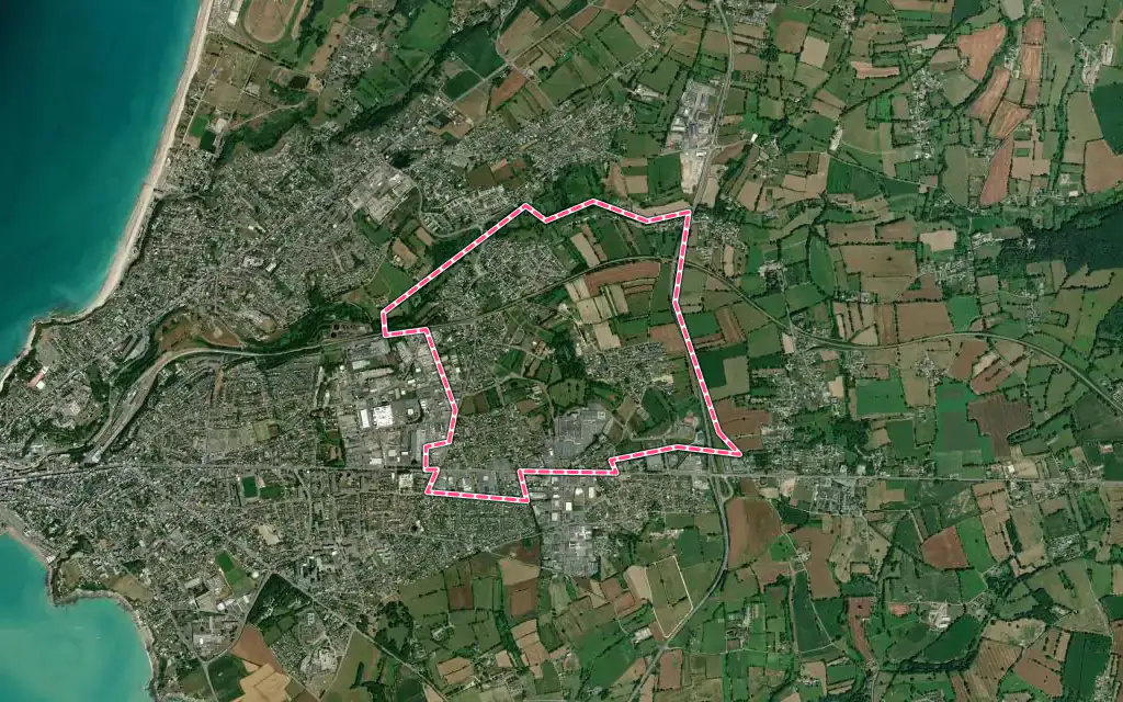 Vue satellite de Yquelon avec ses contours administratifs