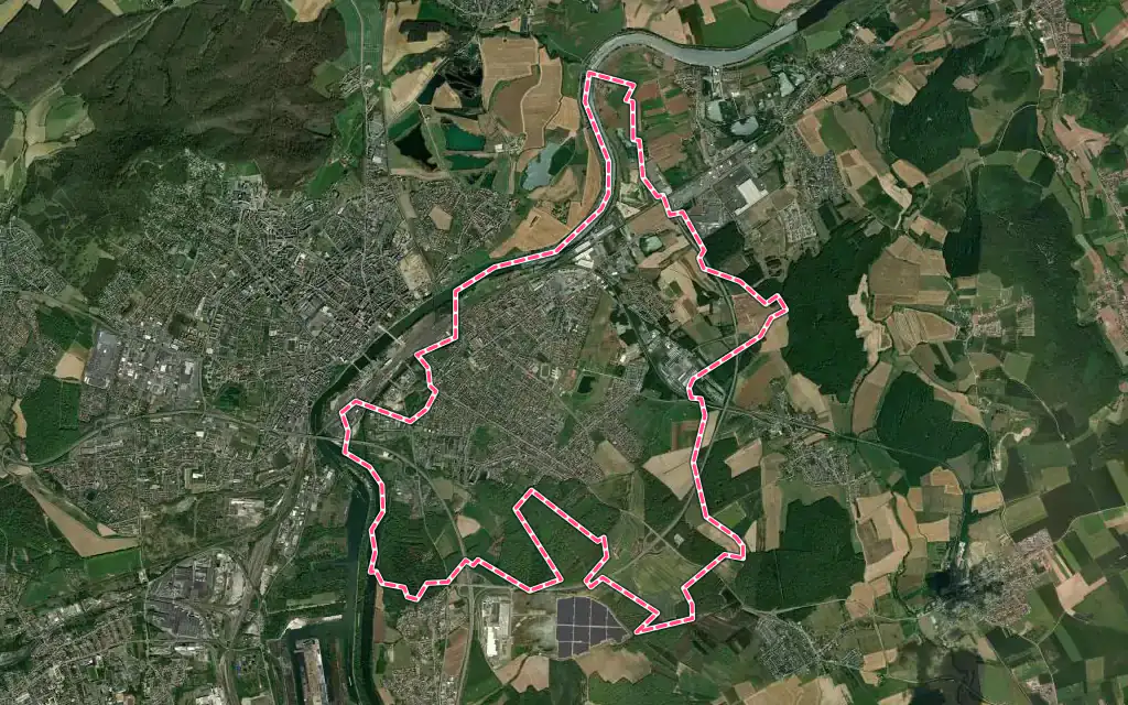 Vue satellite de Yutz avec ses contours administratifs