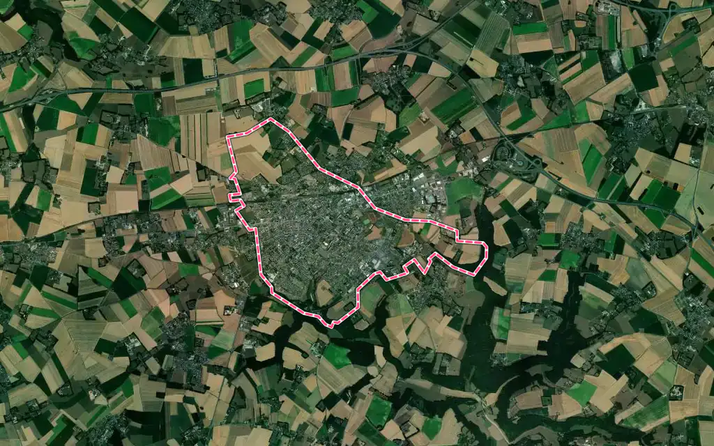 Vue satellite de Yvetot avec ses contours administratifs