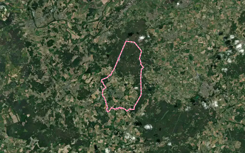 Vue satellite de Yvré-le-Pôlin avec ses contours administratifs